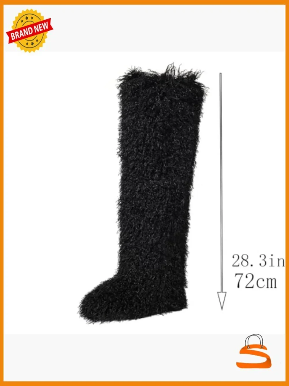 Faux fur knee-high boots, Y2K over-the-knee fluffy flat boots 28in